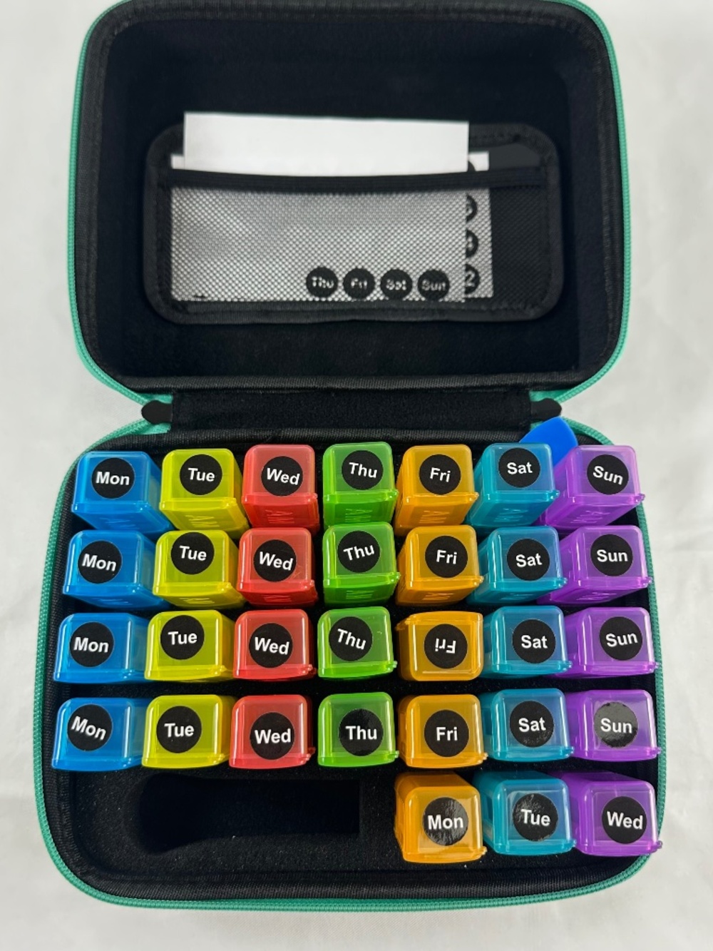 Daily Tablet Organizer, Multicolored, Black Case, 31 Individual Plastic